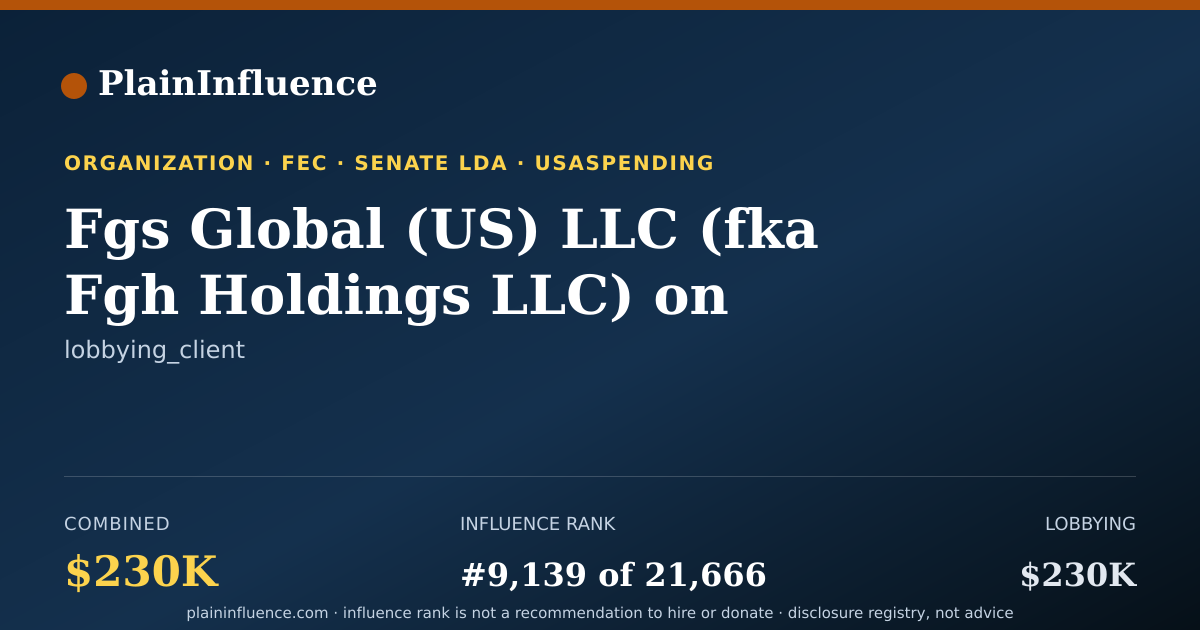 Shareable card for Fgs Global (US) LLC (fka Fgh Holdings LLC) on Behalf of Fluor Corporation