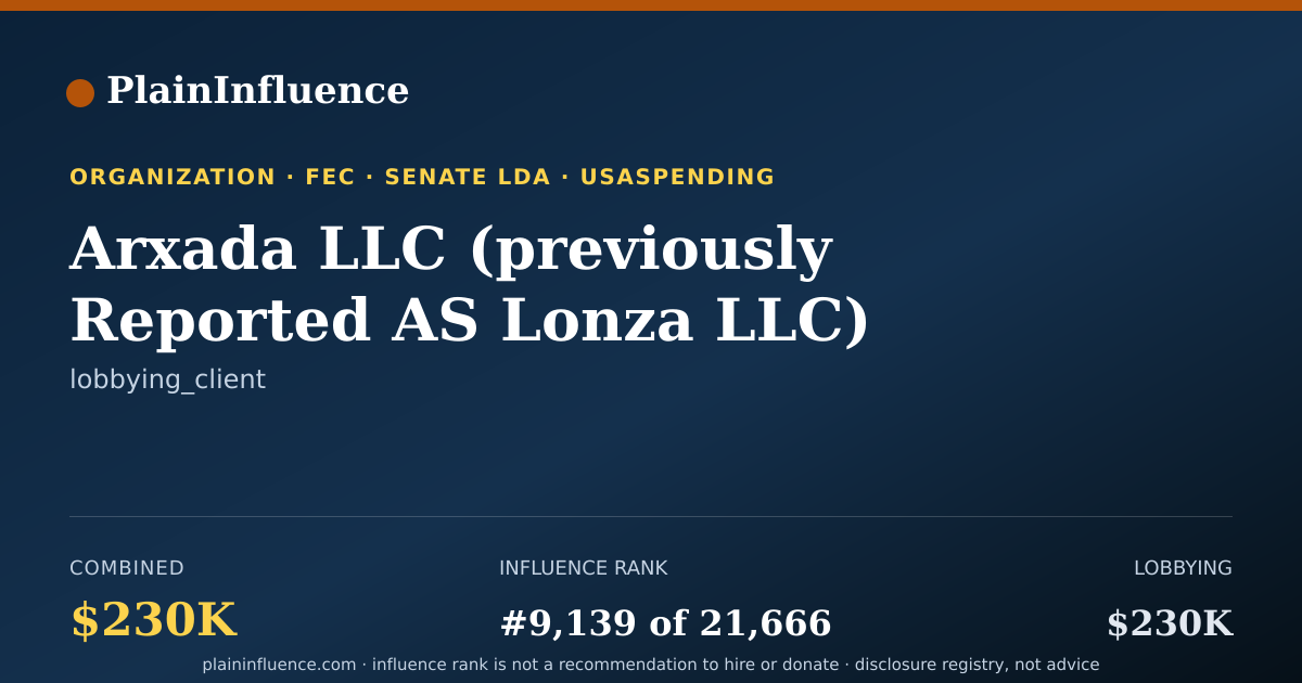 Shareable card for Arxada LLC (previously Reported AS Lonza LLC)