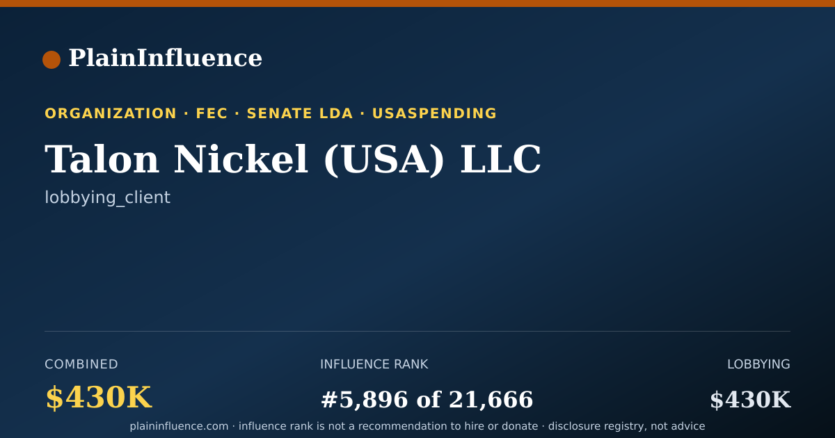 Shareable card for Talon Nickel (USA) LLC