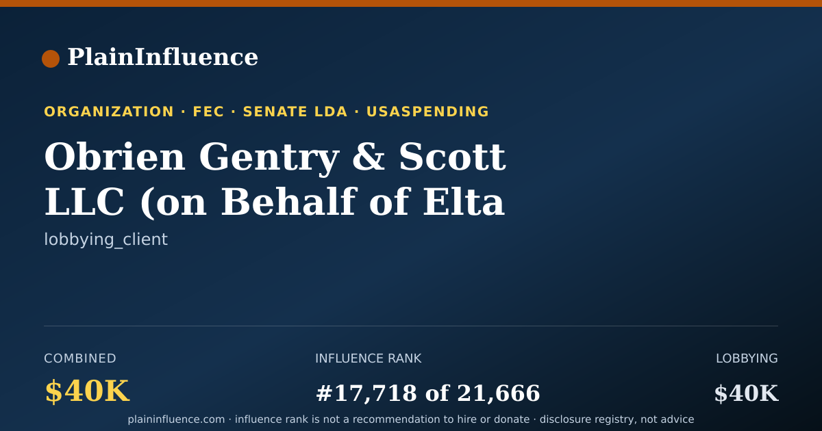 Shareable card for Obrien Gentry & Scott LLC (on Behalf of Elta N.A.)